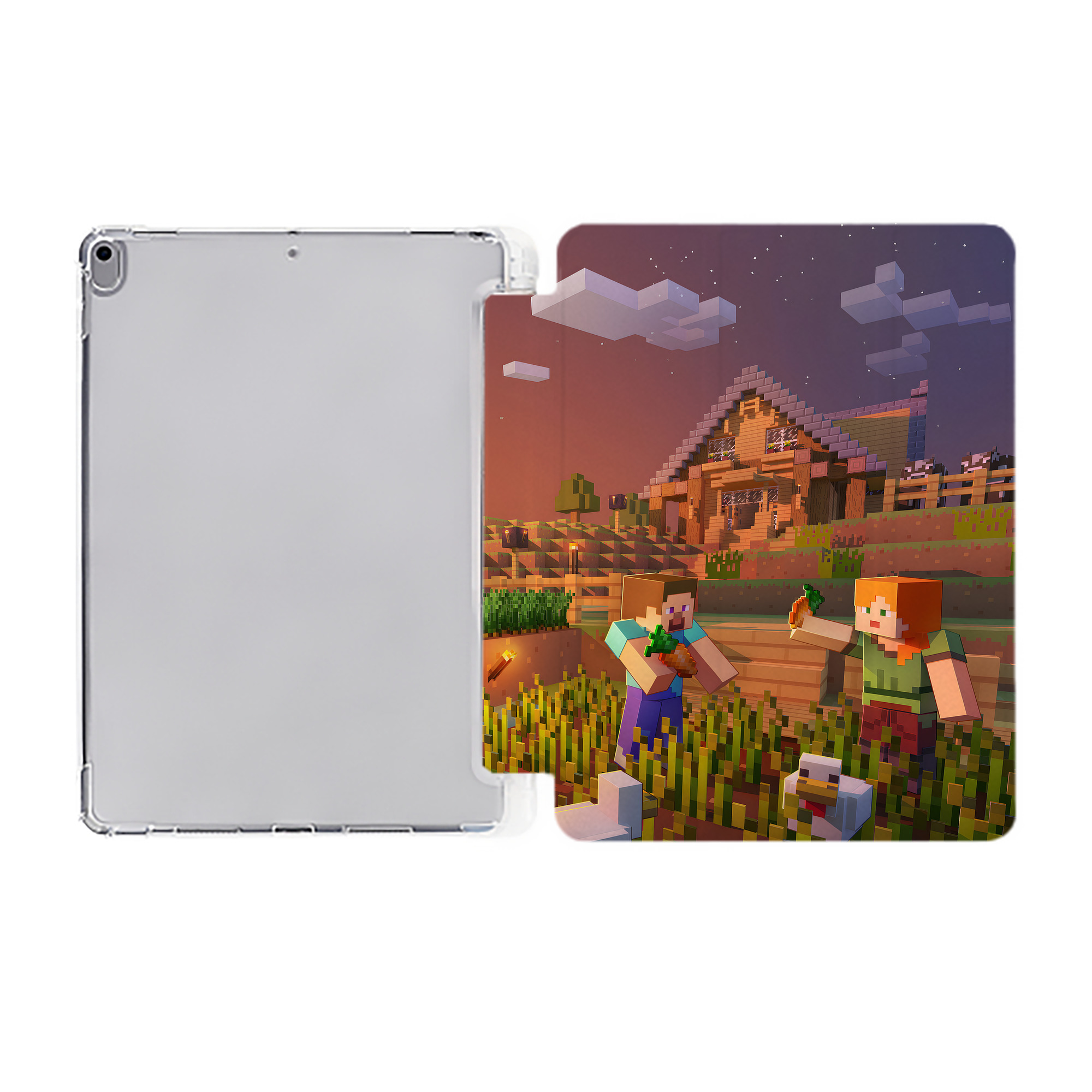 （画像用） マインクラフト ブロックの世界 Minecraft MC Block world IPad ケース ペン収納付き 三つ折りスタンド PUレザー×シリコン 対応機種9.5/10.5/10.9インチ
